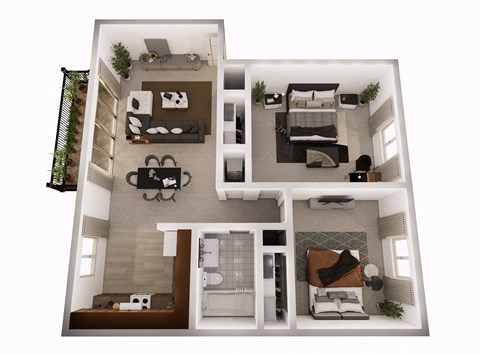 Floor plan for 2 beds, 1 bath, 850 sqft